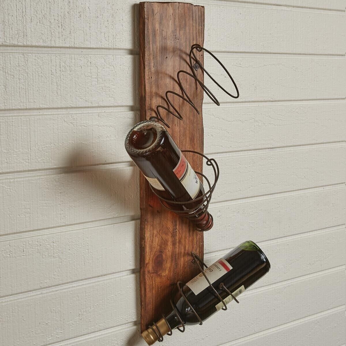(image for) Wall Wine Bottle Holder Rack Rustic Wood Metal