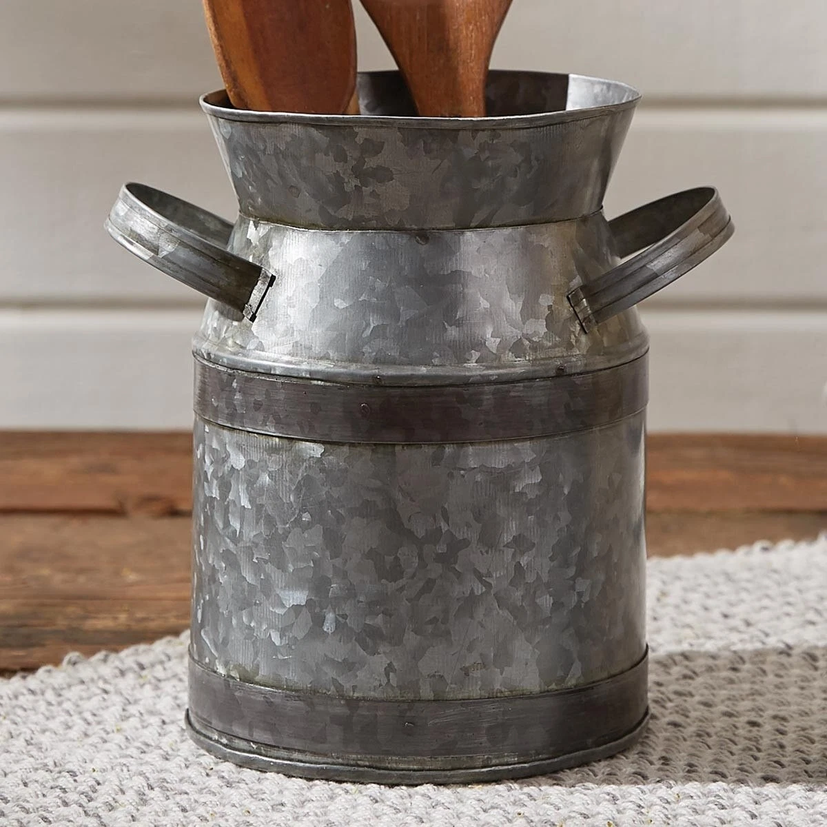 (image for) Galvanized Metal Milk Can Crock Utensil Holder