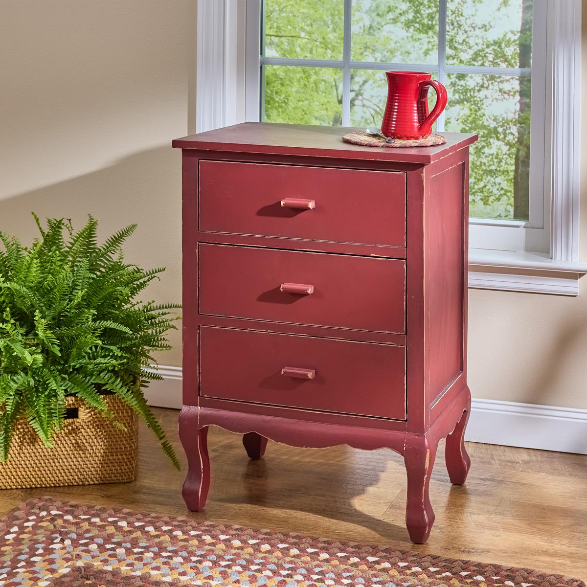 (image for) Red Distressed 3 Drawer Chest Nightstand
