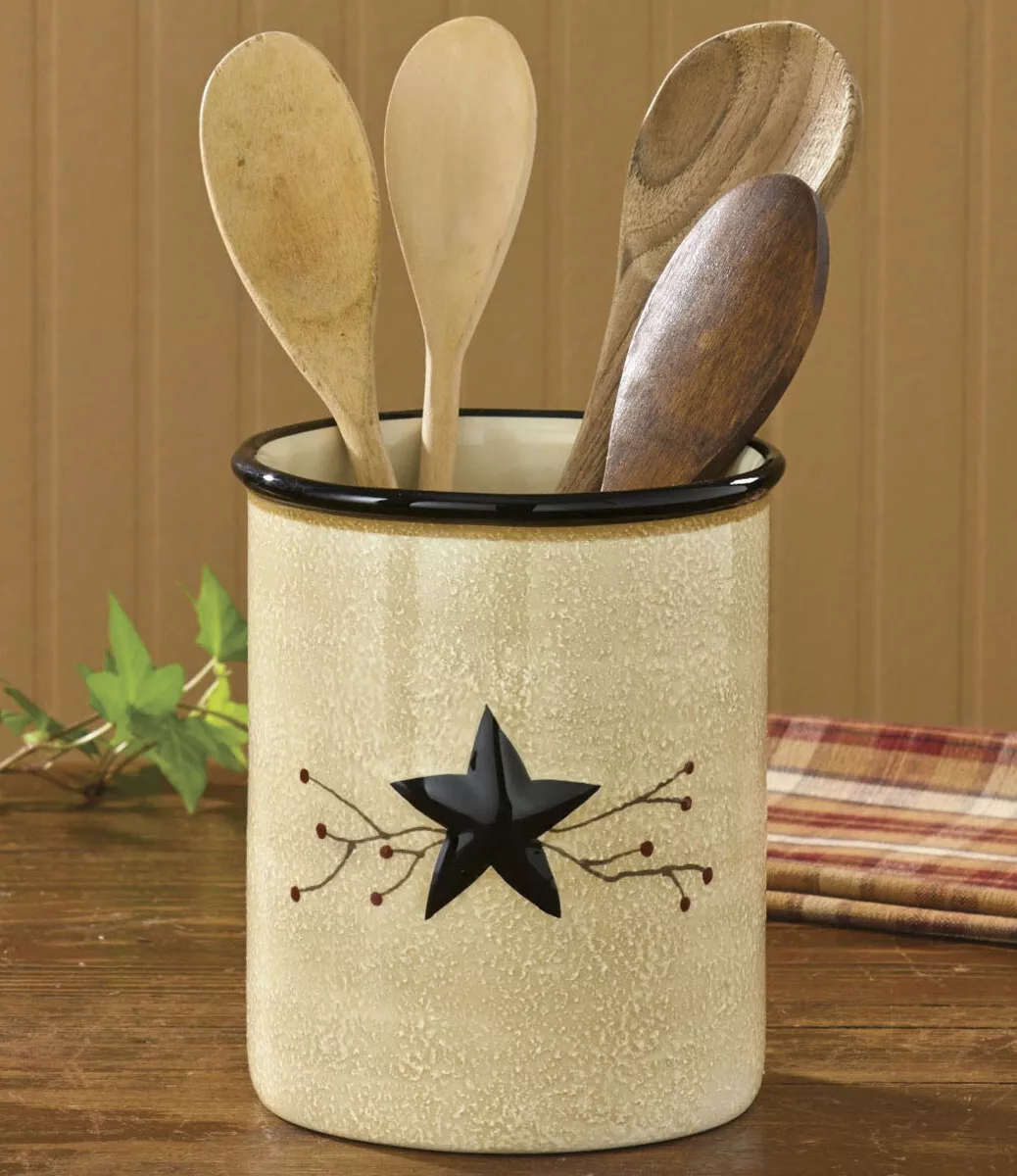 (image for) Primitive Star Utensil Holder Crock Ceramic Container