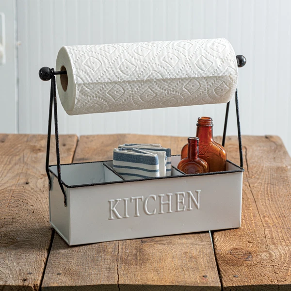 (image for) White Metal Kitchen Caddy Paper Towel Holder