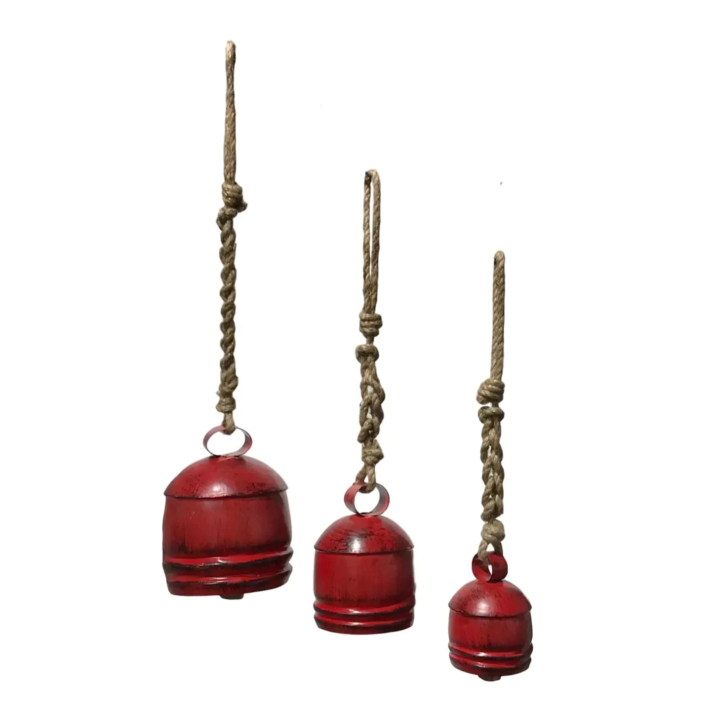 (image for) Hanging Bells Set of 3 Red Metal Rope Outdoor Decor