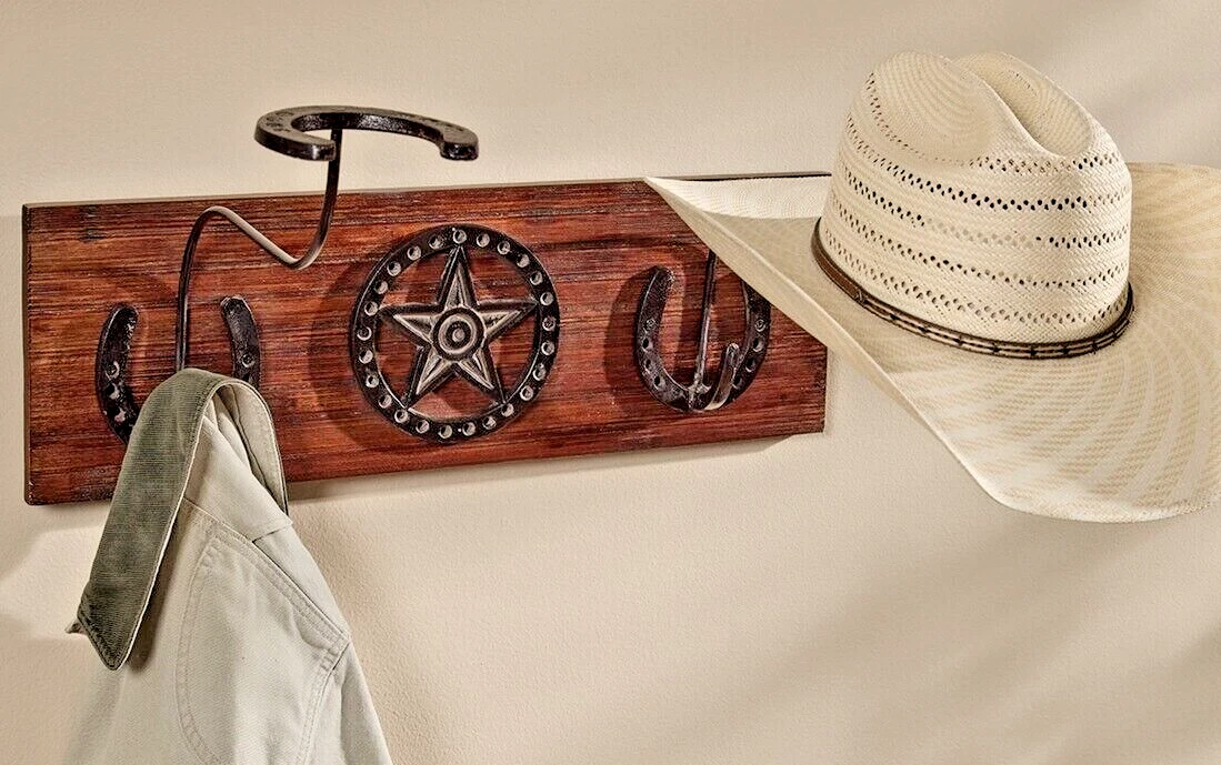 (image for) Horseshoe Wall Hook Rack Coat and Hat Wood Metal