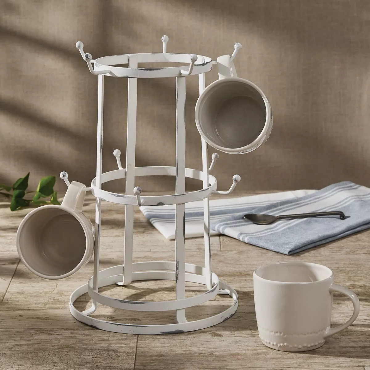 (image for) White Coffee Mug Tree Holder 10 Hook Storage Rack Stand