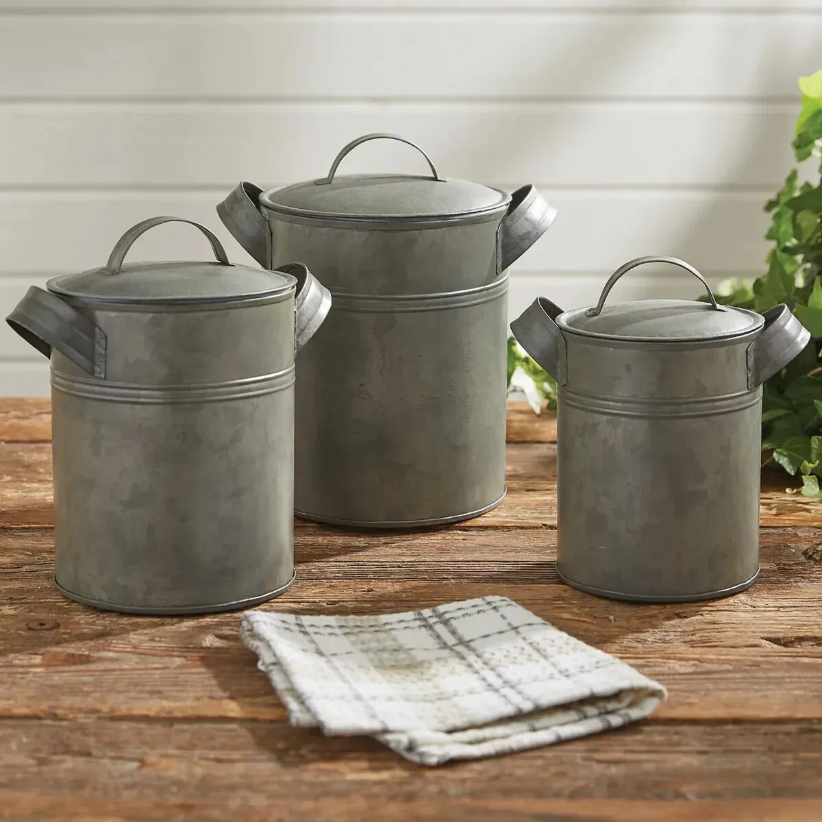 (image for) Galvanized Metal Canister Set of 3 Country Farmhouse Kitchen
