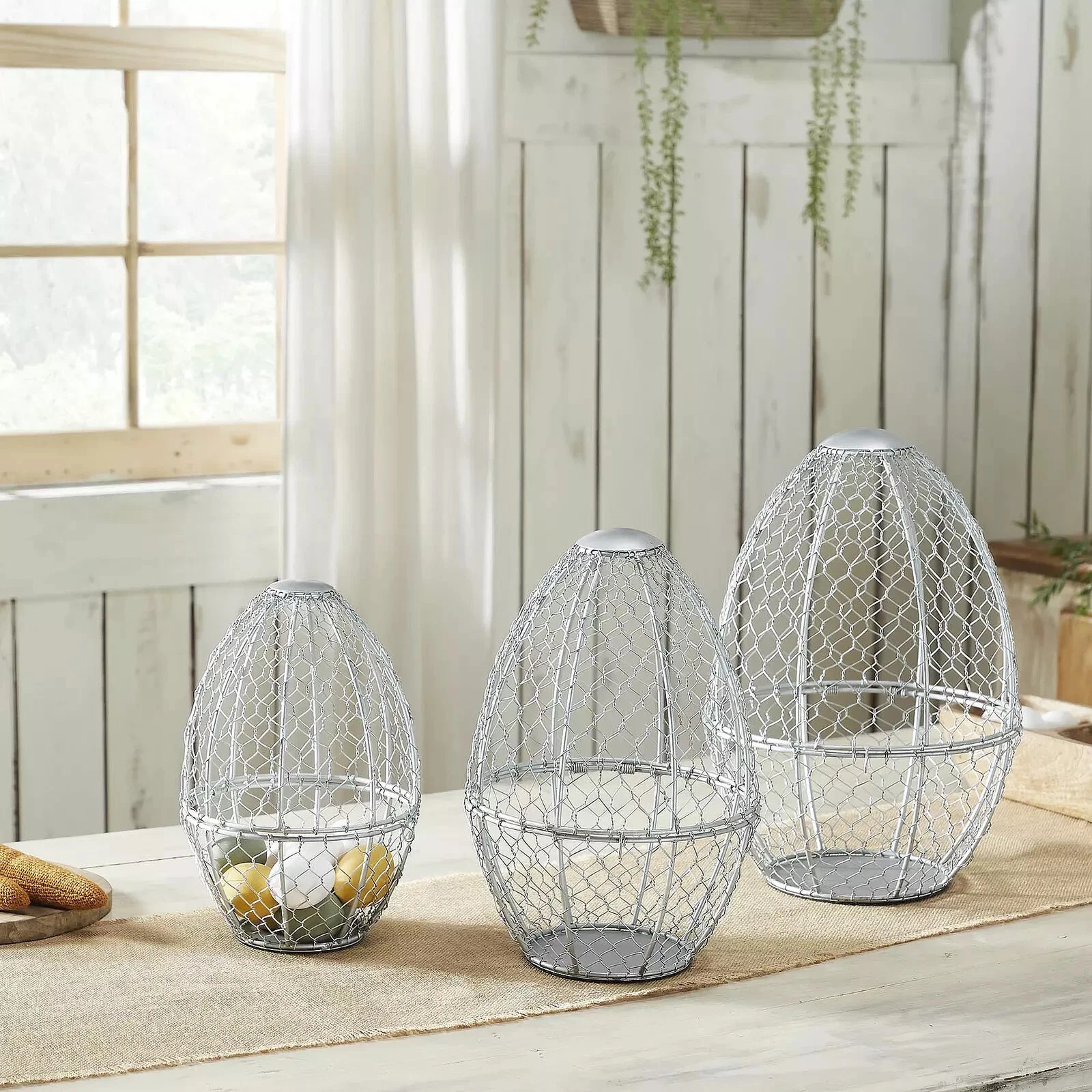 (image for) Chicken Wire Basket Set of 3 Metal Egg Oval Baskets