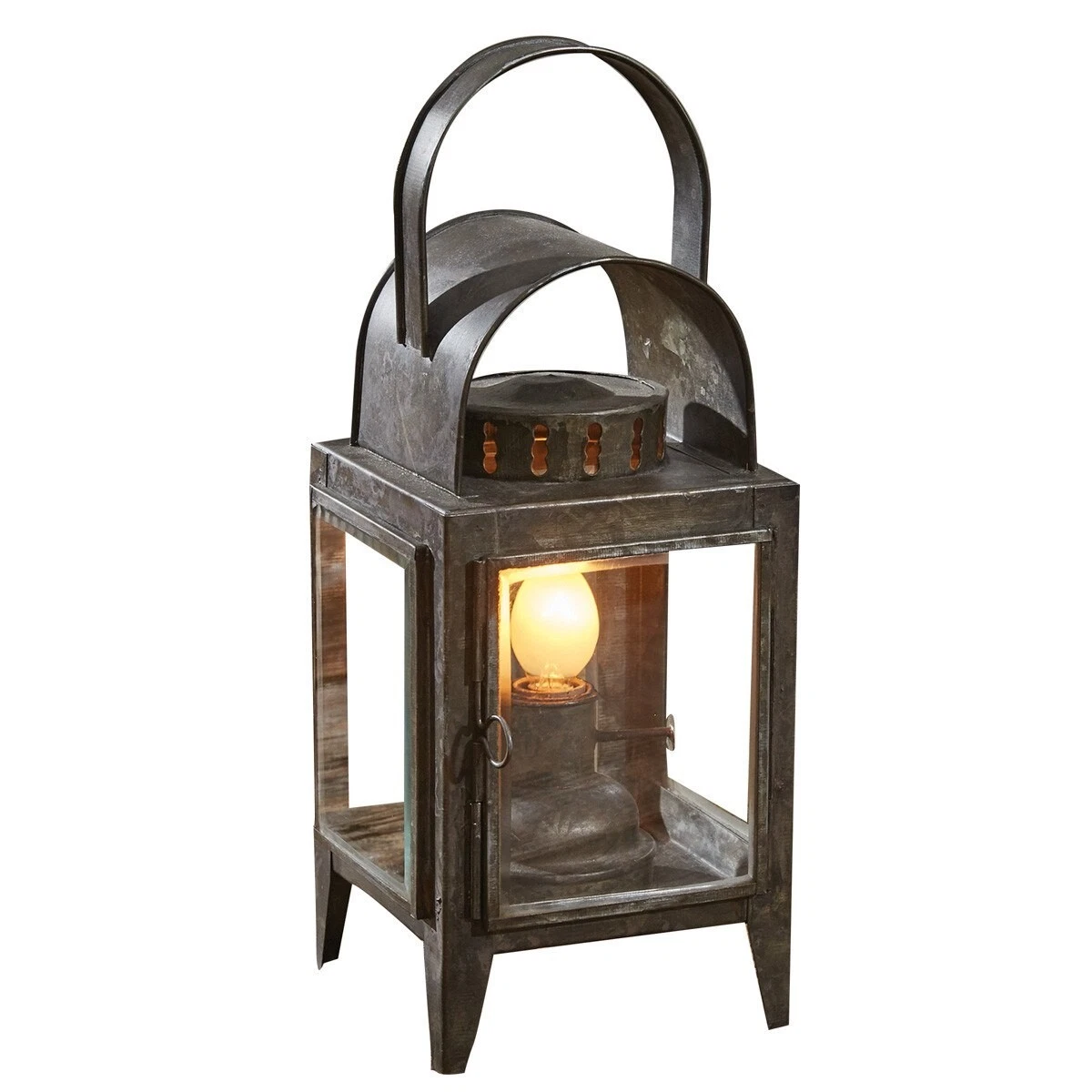 (image for) Lantern Lamp Night Light Galvanized Metal Glass Primitive Country Farmhouse