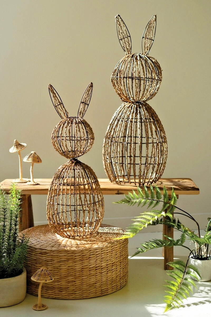 (image for) Bunny Rabbit Figurine Set 2 Rabbits Twig and Wire