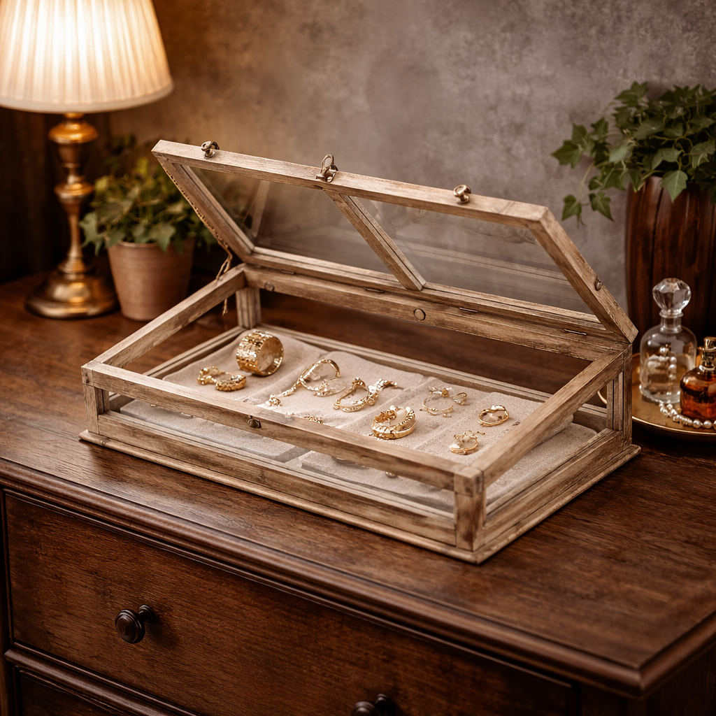 (image for) Wood Glass Tabletop Display Case Rustic