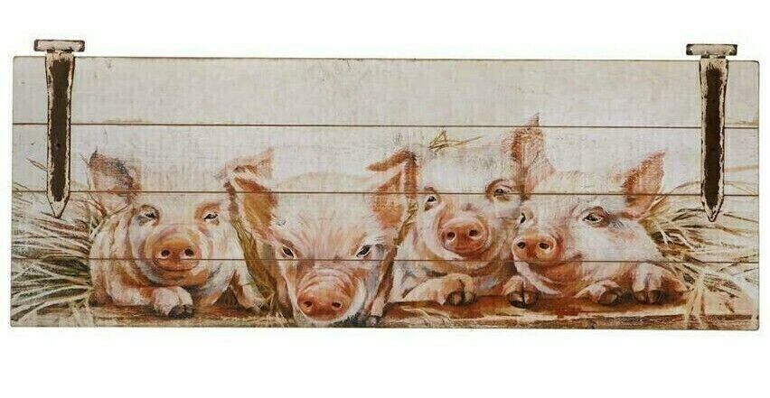 (image for) Pig Wall Plaque Wood Metal Piglets
